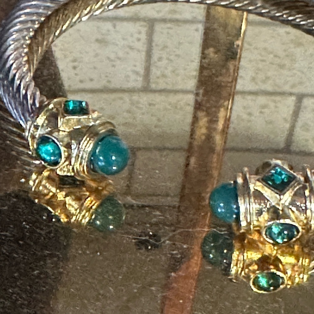 Sophisticated Silver and Gold Bracelet with Green Gemstones